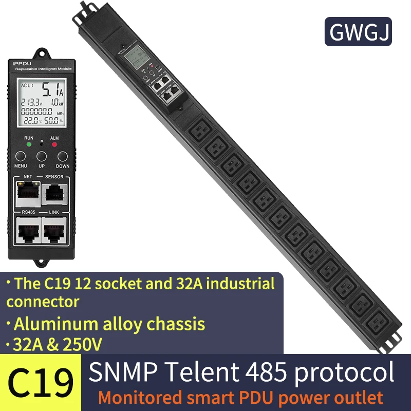 Monitoring  Switchde Rack PDU  power socket 12-bit C19 SNMP485 interface Telnet command line voltage current power cascade