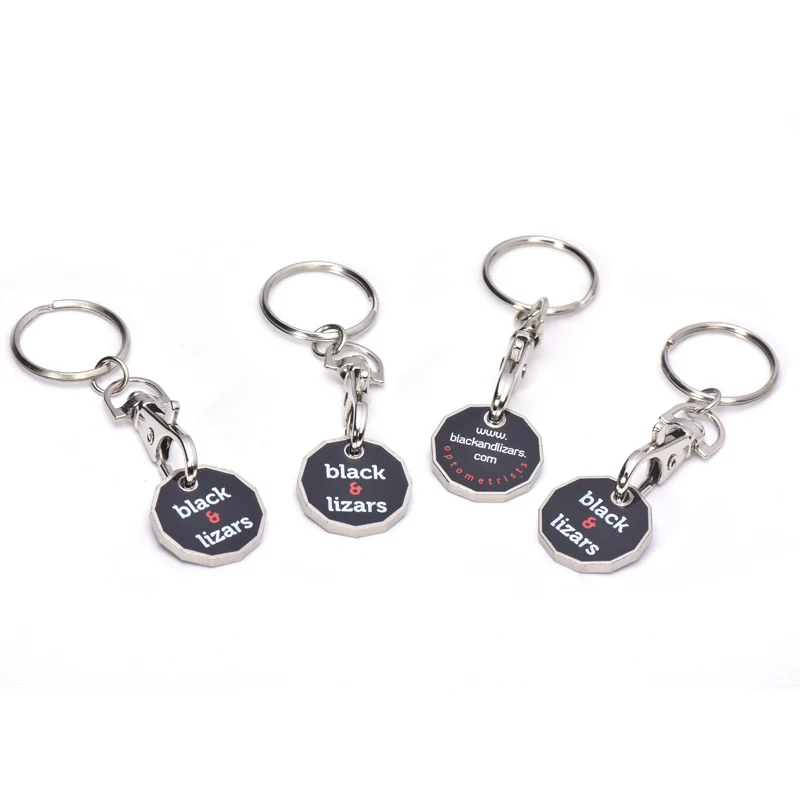Embossed Stamping Metal Pound Holder Keyring Trolley With Logo Locks Euro Shopping Cart Coin Keychain