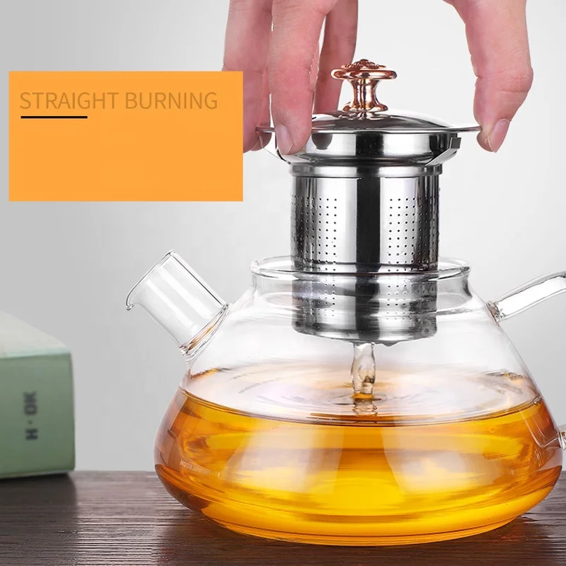 Pyrex Glass Teapot Wide Mouth Design With Rose Gold Lid 450ml 700ml 1000ml