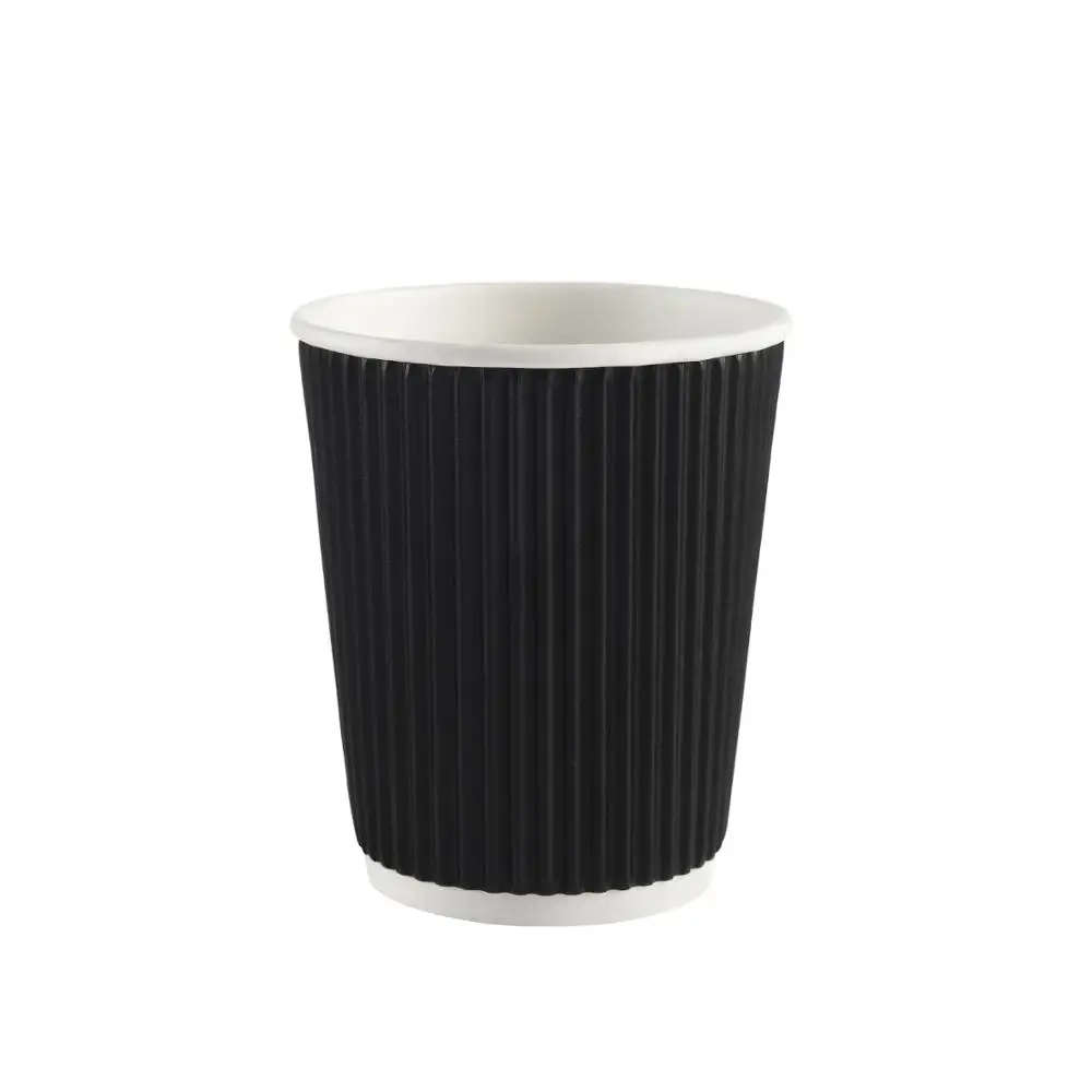 
8oz Black Ripple Wall Disposable Paper Cup 