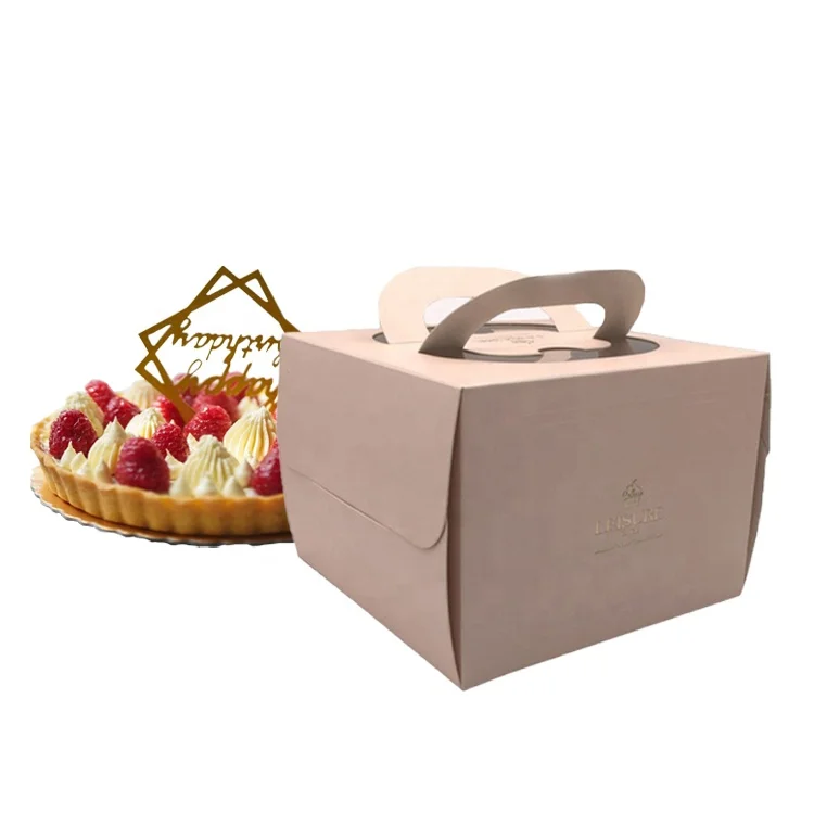 Supplier Food Grade Paper Material Birthday Cake Packaging Box window cake box Designed Package With Handle for Celebration