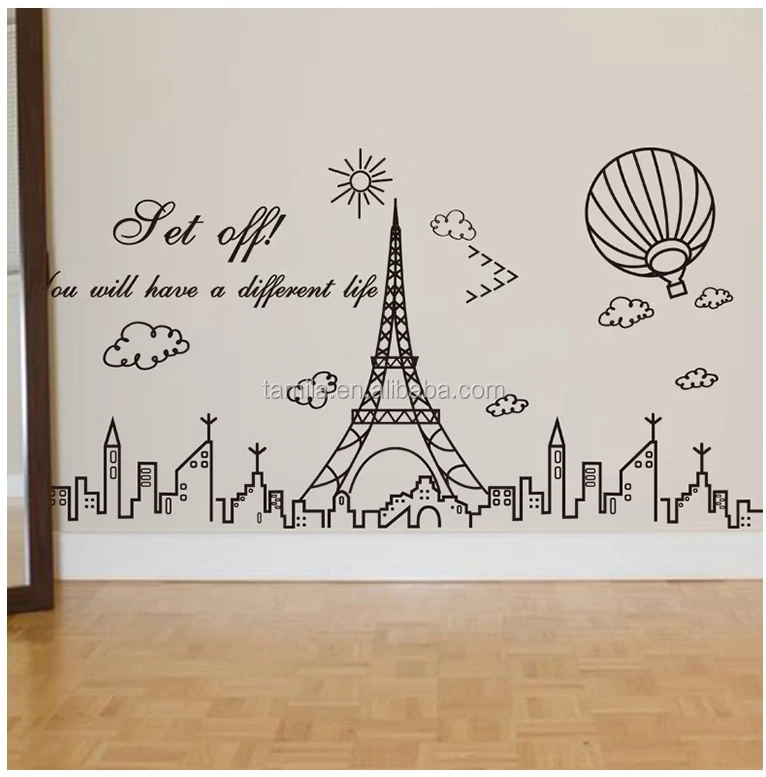 Home decorative funny France Eiffel Tower Removable Wallpaper for Home Decoration