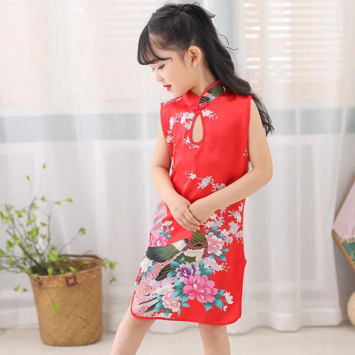 2019 New Girls cheongsam Clothes Children Tang Suit Chinese Style Party Costume Kids Girls Sleeveless