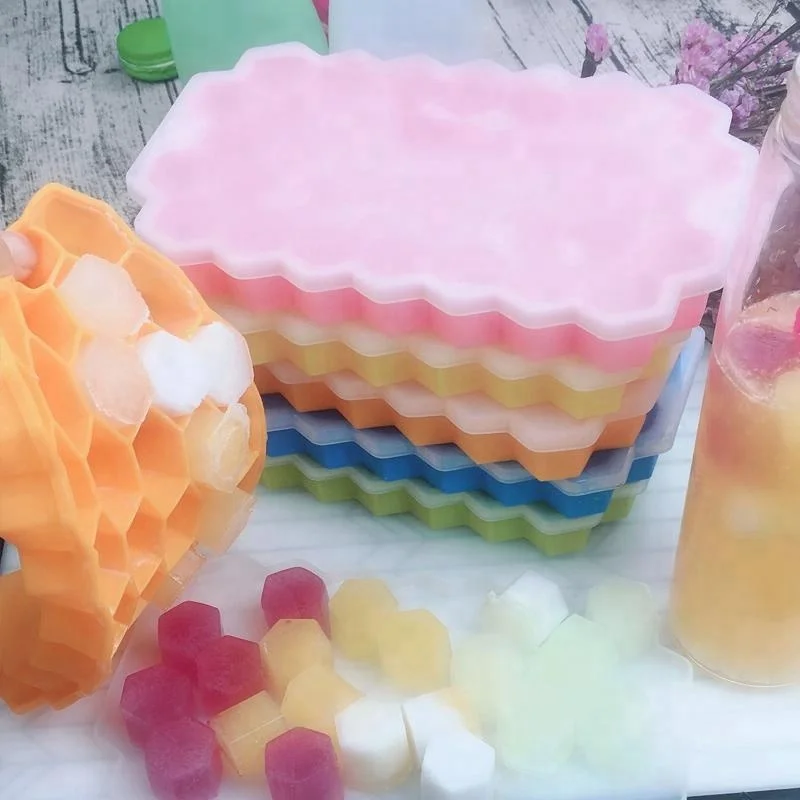silicone mould High quality silicone food grade ice lattice 37 honeycomb candy box with lid making mold Quick-release ice tray