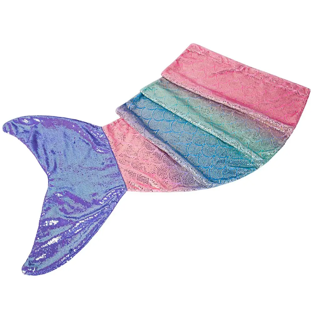 Wholesale warm ombre foil print party color sequins purple mermaid tail blanket