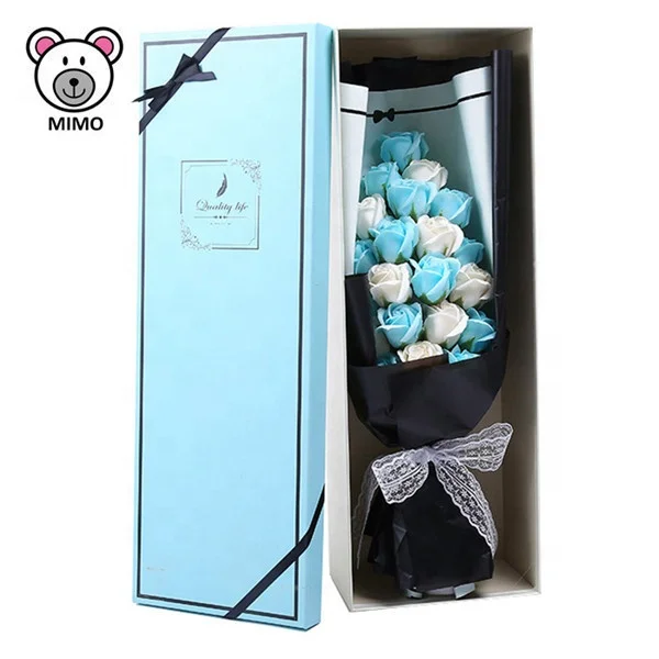 Birthday Gift Pretty Blue Color Sweet Soap Rose Flower Bouquet For Girls LOW MOQ Valentine Day Idea Wedding Flower Soap Bouquet