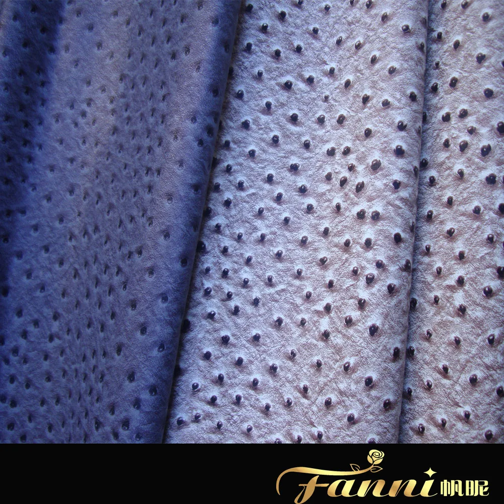 ostrich grain pu rexine synthetic artifical leather fabric for making bags/ostrich texture pu rexinefaux ostrich grain leather