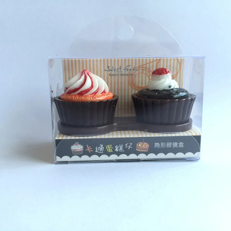 Футляр для двойных контактных линз, милый мультяшный контейнер для очков с рисунком торта, крема, для ухода за глазами, Подарочный держатель