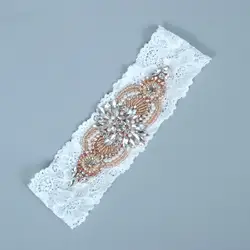 LOWOSAIWOR Fashion Clear Rhinestones Applique Stretched Lace Wedding Garter Handmade HT00026