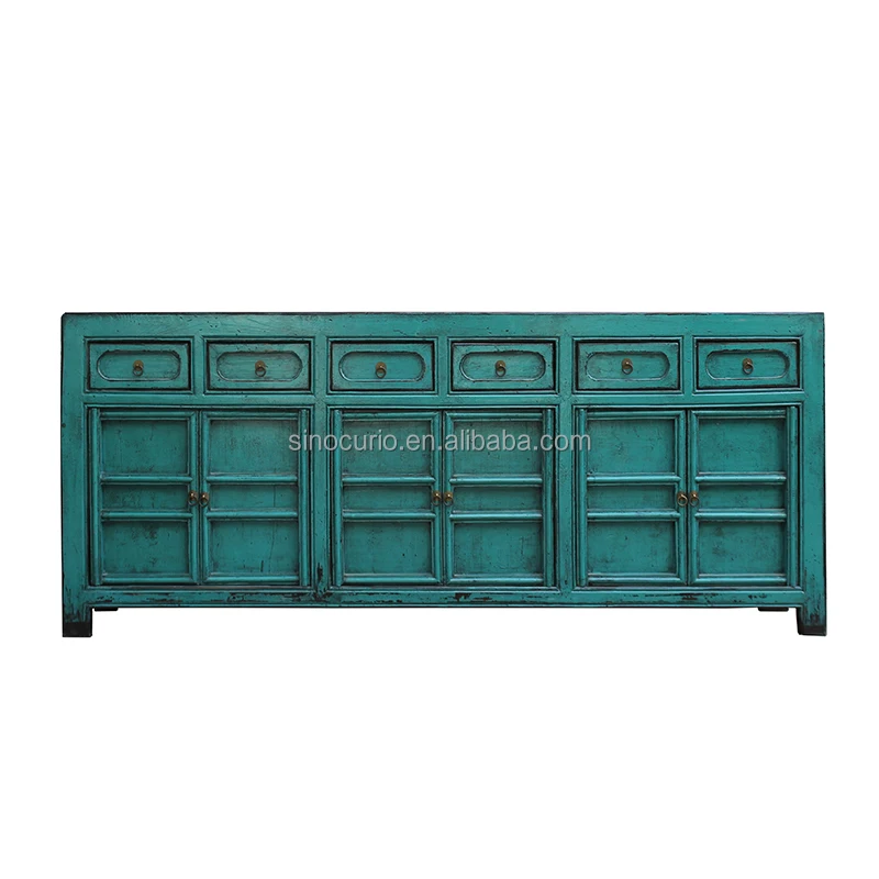 chinese antique lacquer painted vintage wooden long kitchen cabinet sideboard