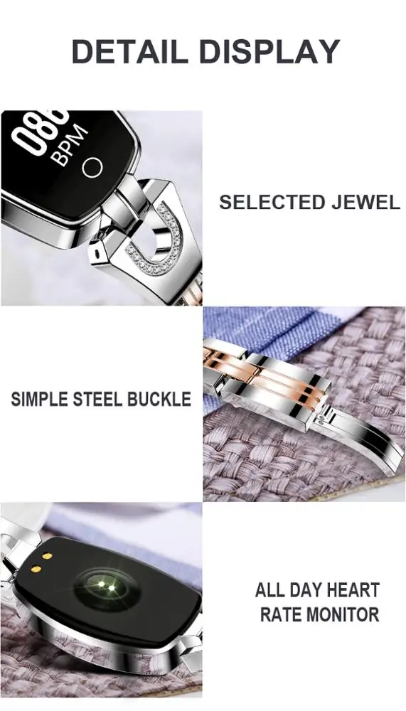 0.96 color screen H8 smart bracelet with heart rate blood pressure H8 wristband with call reminder weather forecast for women