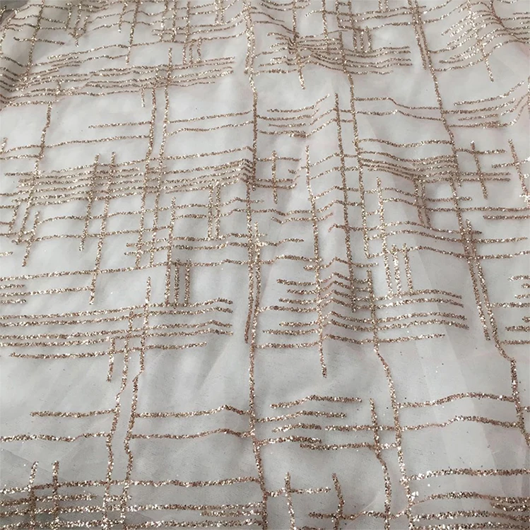 Wholesale Nigerian Champagne Gold Glitter Tulle Lace Fabric Sequin Online For Sparkle French Fashion Clothing Mesh Trim Material