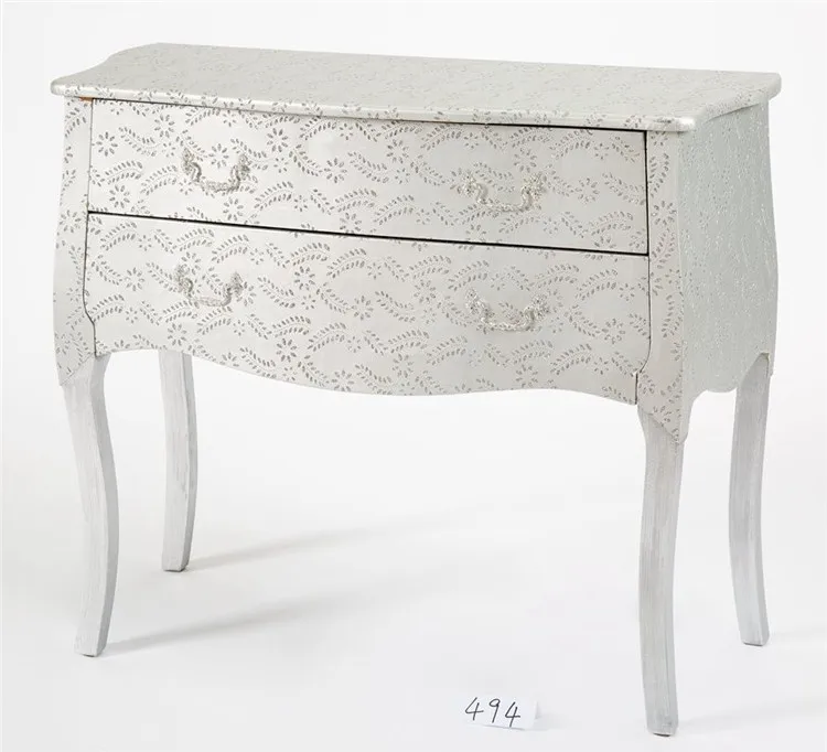 
White vintage wooden mother of pearl inlay chest of drawers. 