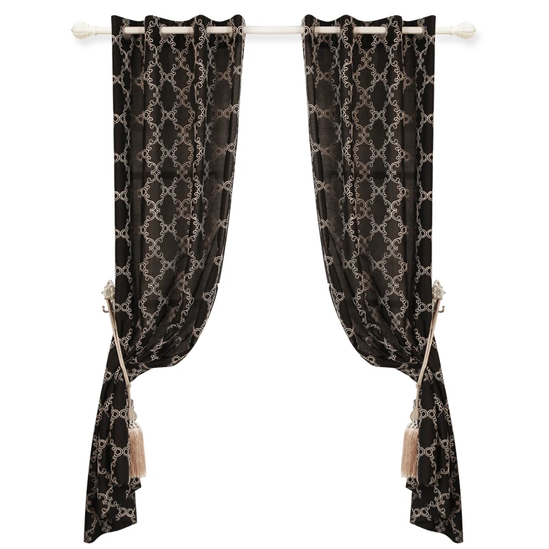 Faux Silk Curtain American Style Cheap Embroidered Living Room Hotel Cafe Accept Customized Curtain Size 100% Polyester Window