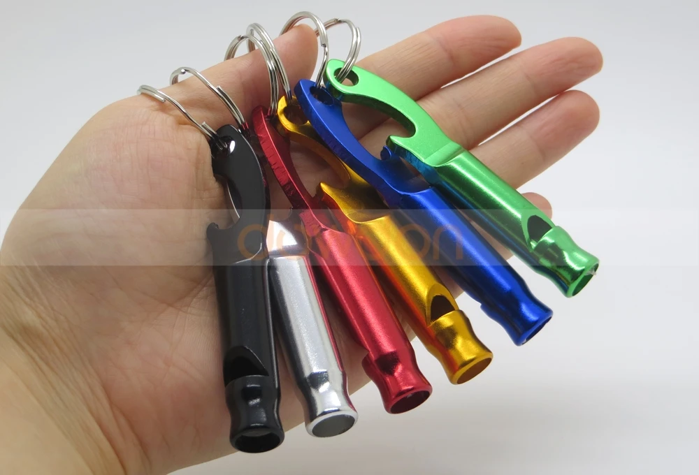 Portable Emergency Aluminum Survival Whistle Keychain with Bottle Opener