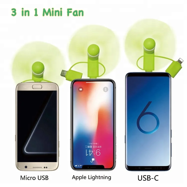 Custom Free Logo Portable 3 in 1 Type C Small USB Cooling Mini Cell Phone Fan