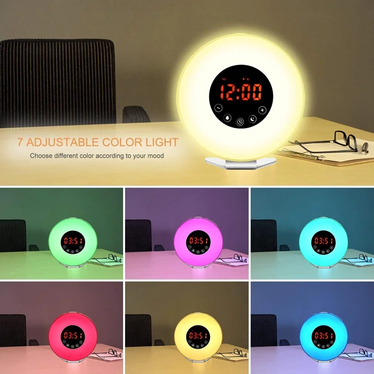 FM Radio Digital Clock Sunrise Led Night Light Digital Alarm Clock With FM