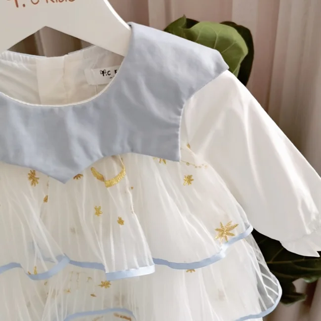 
PHB 40375 sequin star pattern children little girls dresses autumn 