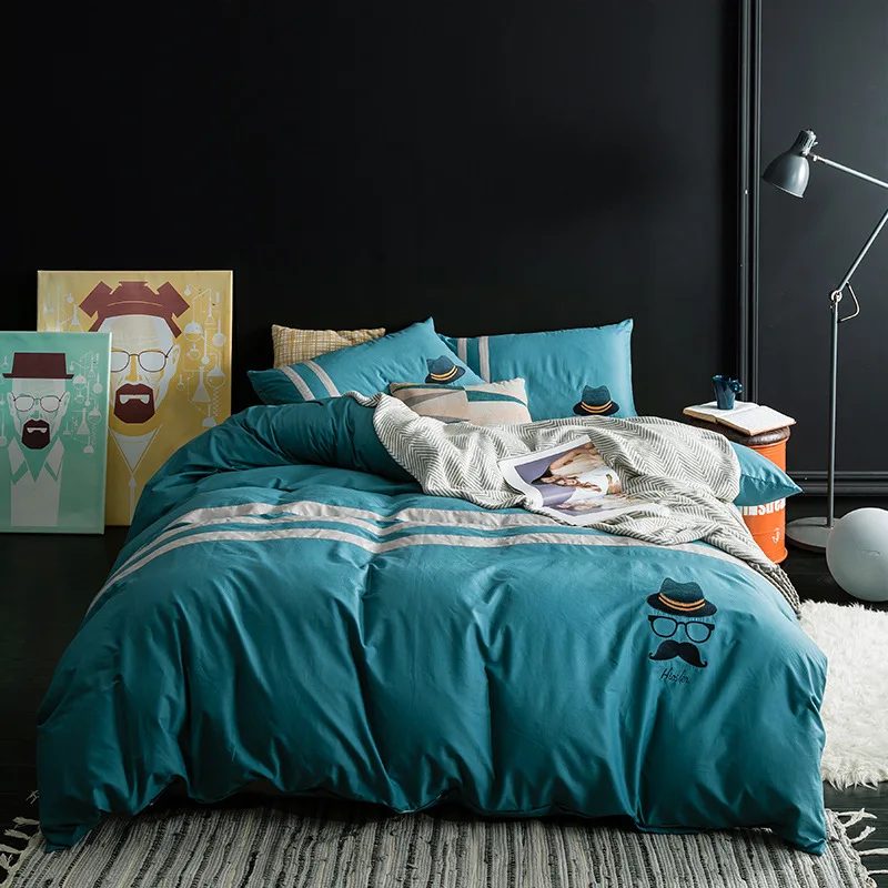 Комплект серого одеяла с вышивкой в сумке, королевский комплект постельного белья, 4 предмета, пододеяльник, простыня и подушка