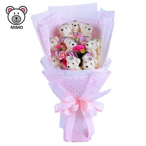 Pretty Pink Soft Plush Toy Mini Teddy Bear Flower Bouquet For Girls New Valentine Day Wedding Bride Cartoon Stuffed Bear Bouquet