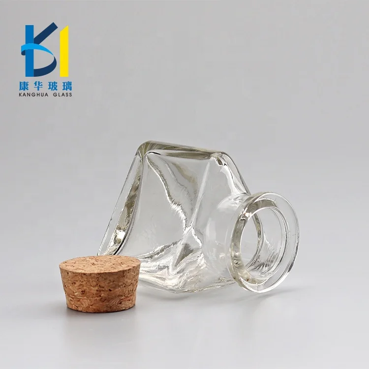 Triangular Shaped Glass Bottle Empty Bottles With Cork For Gift