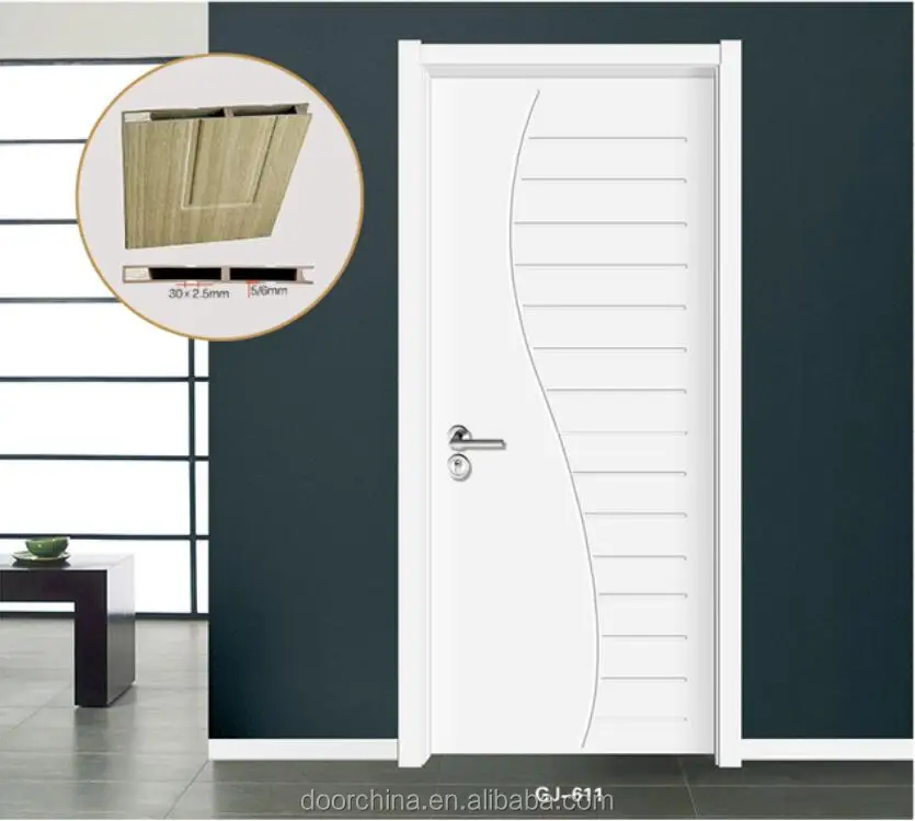 GJ PVC Panel Design Wood Doors Leaf MDF Door Interior Timber Door
