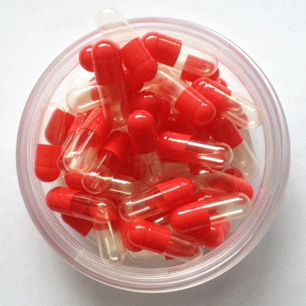 China bulk sale gelatin empty size 0 red and white capsule