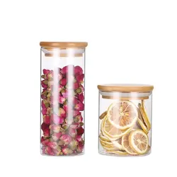 Wide mouth glass mason jar with bamboo lid / Glass jar for jam storage jar of Kitchen