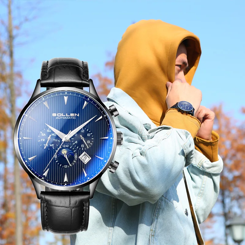 Мужские часы DFSL303, светящиеся в темноте, водонепроницаемые автоматические часы, деловые часы