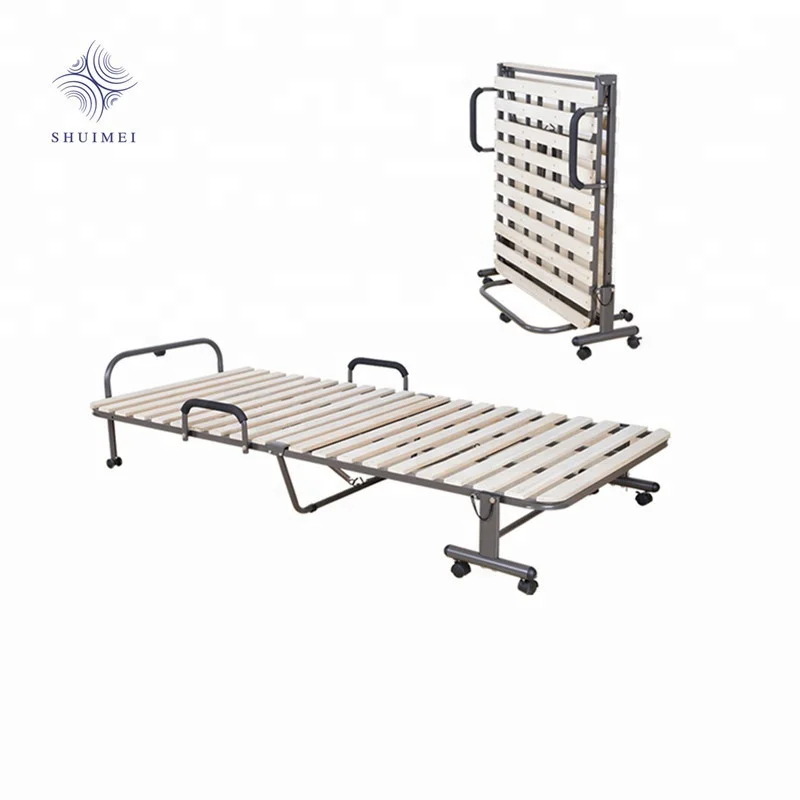 
Solid Wood Slat Metal Folding Bed Single 
