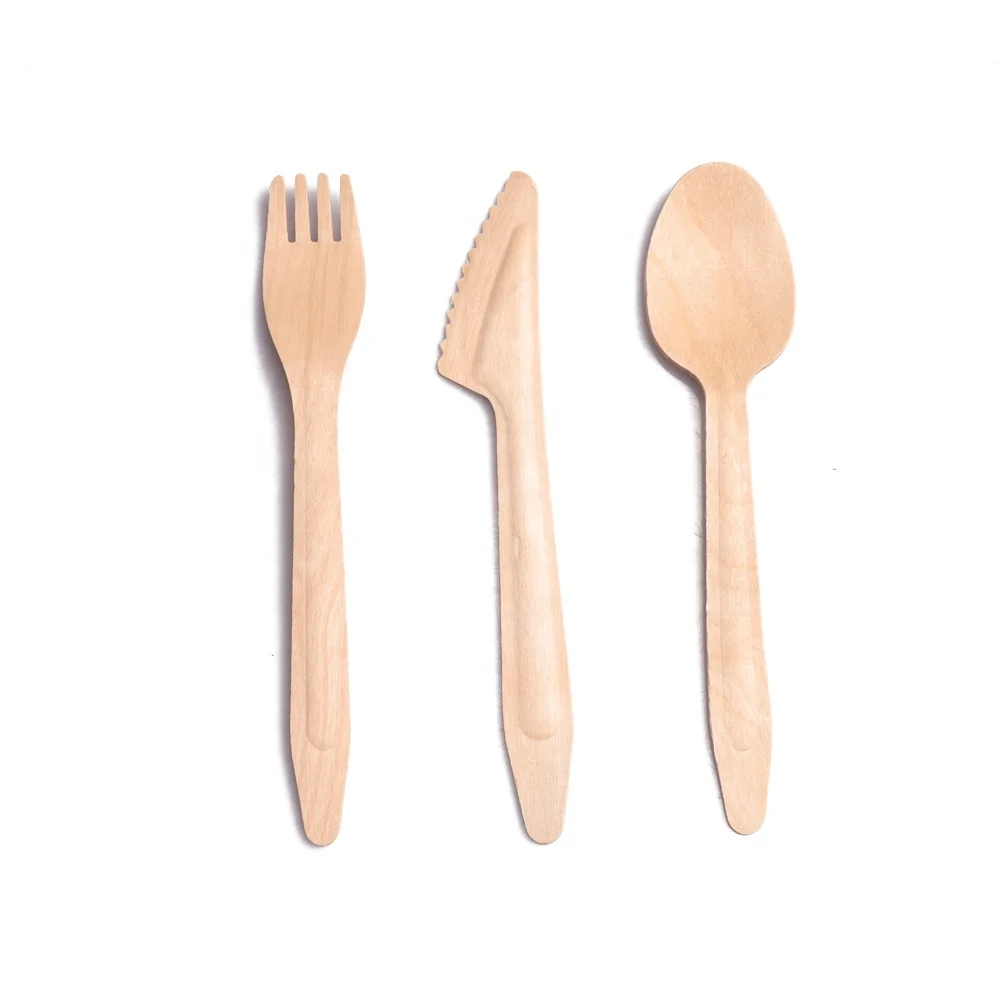 165mm Birch Wood Spoon Fork Knife Promotional Wooden Cutlery Set