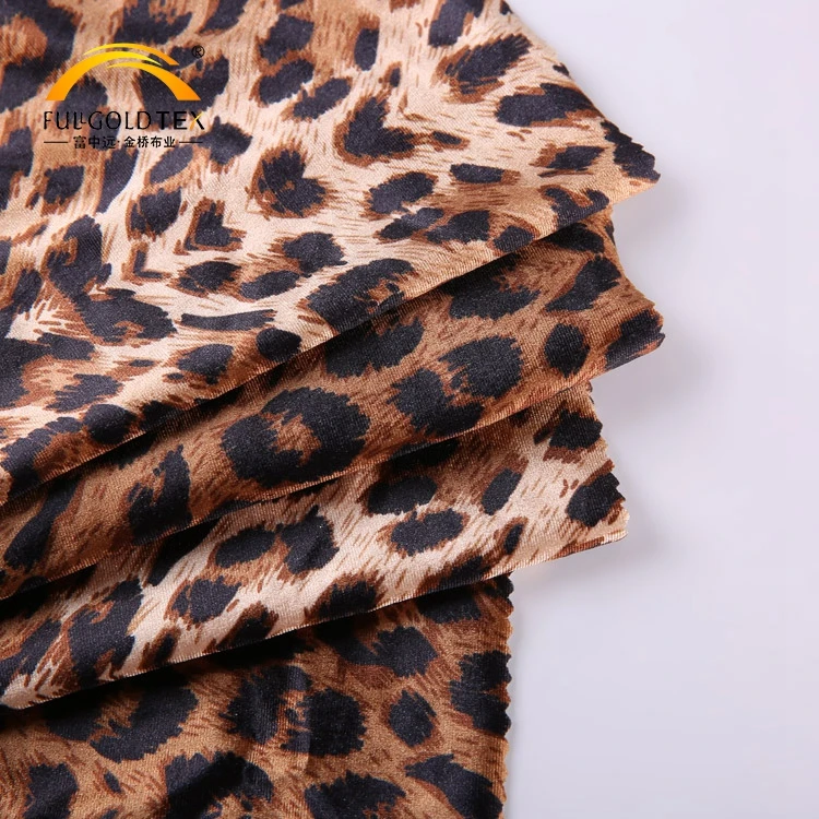 Hot sales leopard grain elastic polyester digital printed velvet fabric for dress