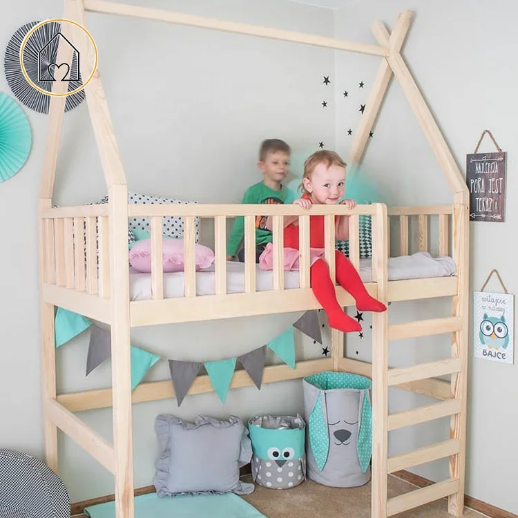 Hot sale cheap price solid pine wood children play treehouse bedroom  ideas loft bed bunk bed