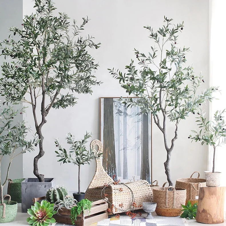 Faux Plant Artificial Plastic Branch Silk Leaf Olive Tree For Wedding Decor