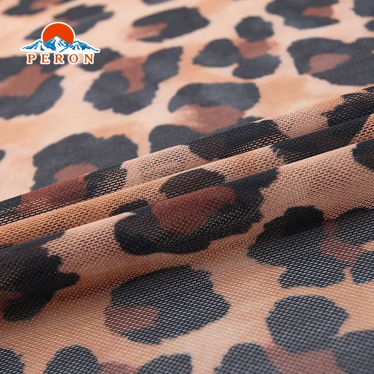 Good price polyester and spandex leopard foil printed mesh stretch power mesh fabric for women sexy clothing dress