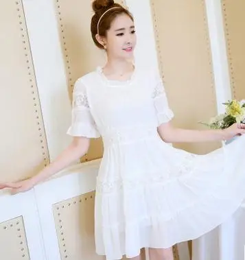 2016 maternity clothes spring and summer new chiffon lace maternity dress plus size short sleeved dress