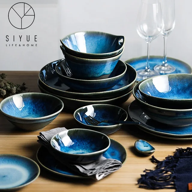 Переменная под глазурованным цветом синяя чаша наборы посуды керамическая фарфоровая обеденная 1171