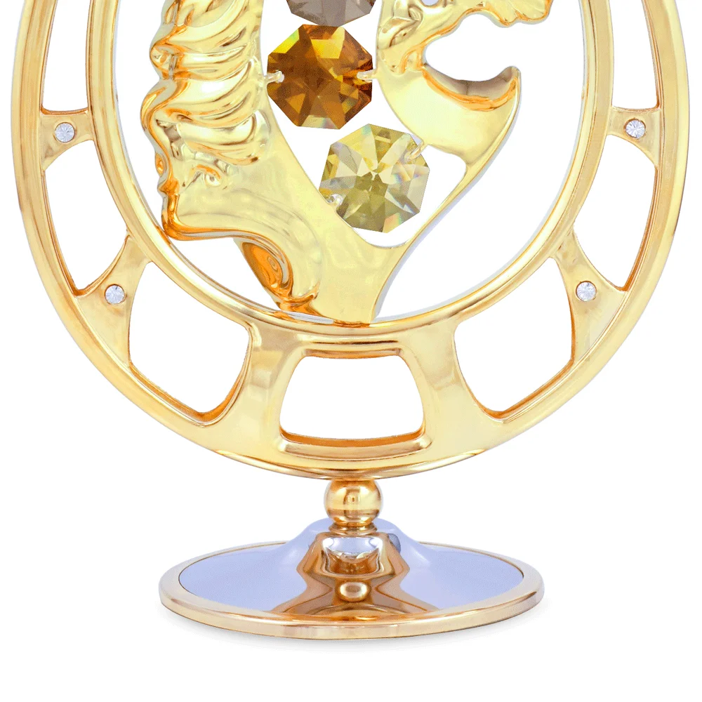 Crystocraft Gold Plated Metal Business gift Decorated with Brilliant Cut Crystals Horse with Horseshoe