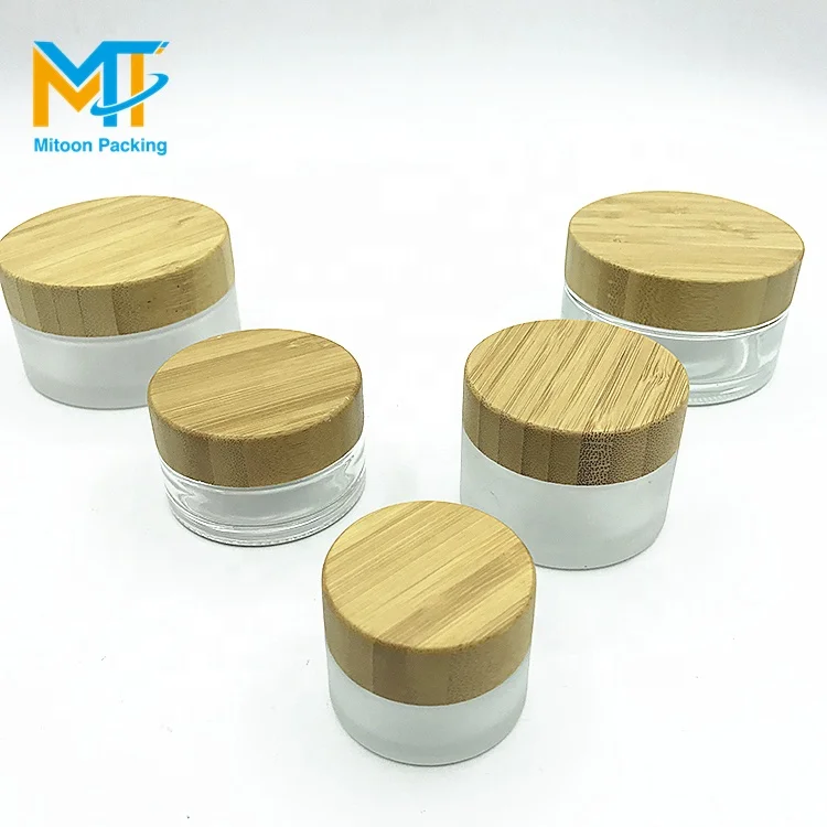 5 г 15 г 30 г 50 г 100 г Матовая косметическая стеклянная банка с бамбуковой винтовой крышкой