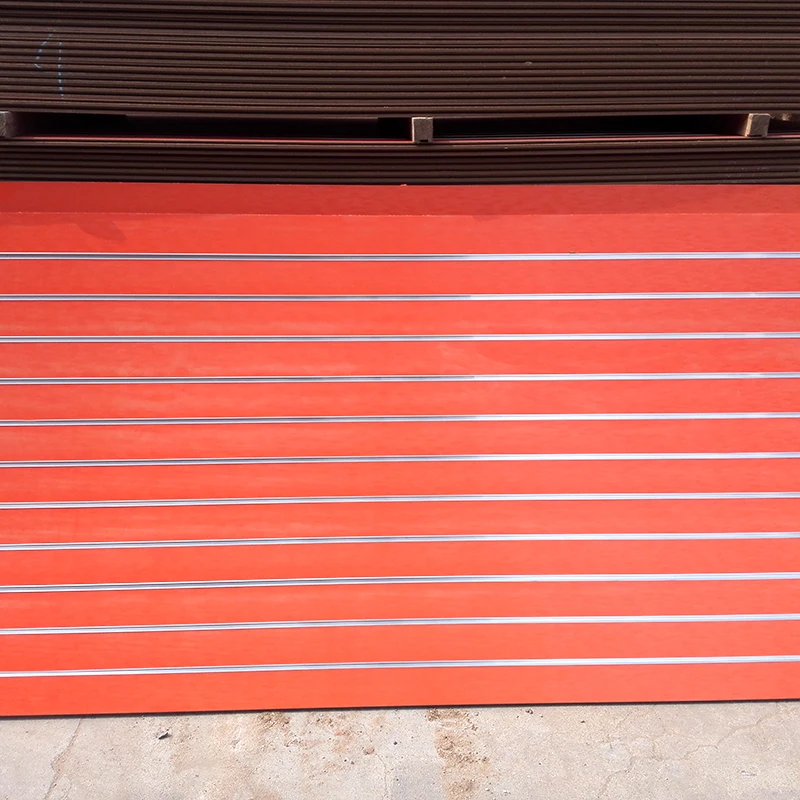 1220*2440 18mm low MOQ mdf slotwall panel /display board/track board with grooves used in supermarket