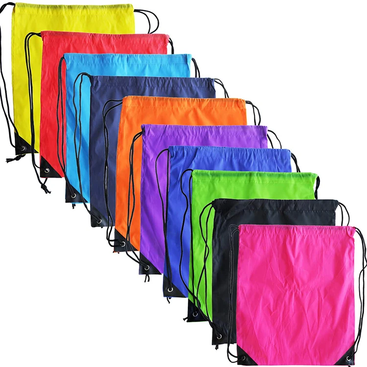 Colorful Drawstring Backpack Canvas Shopping Bag String Sack Pack Cinch Tote Nylon Polyester Bag For Gym Traveling