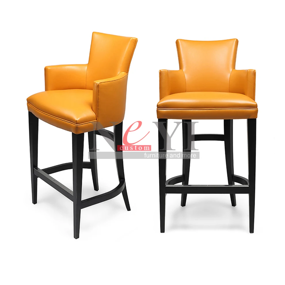 NEYI BC007 custom wood steel leather fabric yellow high seat bar chair stool for restaurant cafe dining commercial Furniture (62128125966)