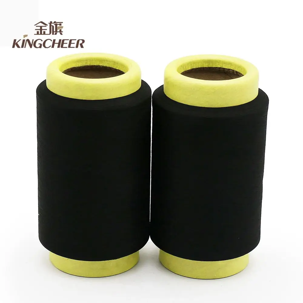 Denim Weaving Knitting ACY Spandex Covered Polyester Dope Dyed Black Yarn