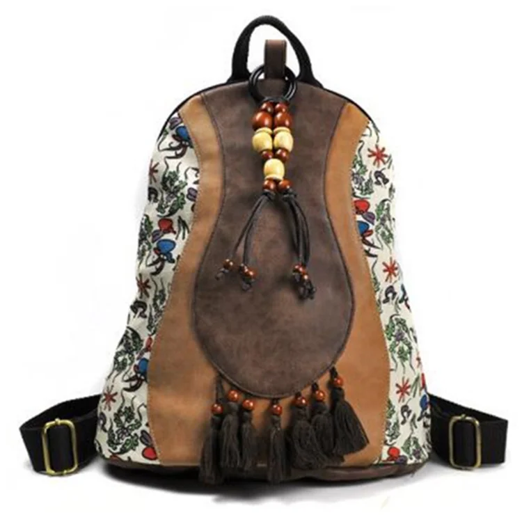 PU Casual Backpack School Bag Travel Bag Ethnic Trend Floral Print DAY Backpack Softback
