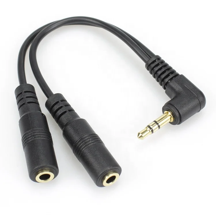 Правый угол наушников разветвитель кабеля 3,5mm 1 Мужской до 2 Женский аудио удлинитель Y сплиттер кабель