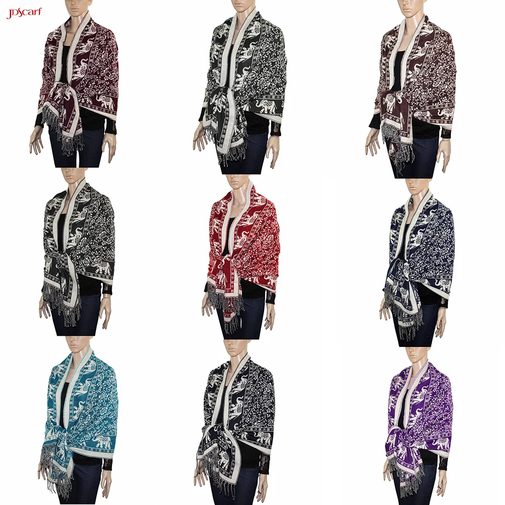 Elephant flamenco hand kashmir kani pashmina large embroidered shawl