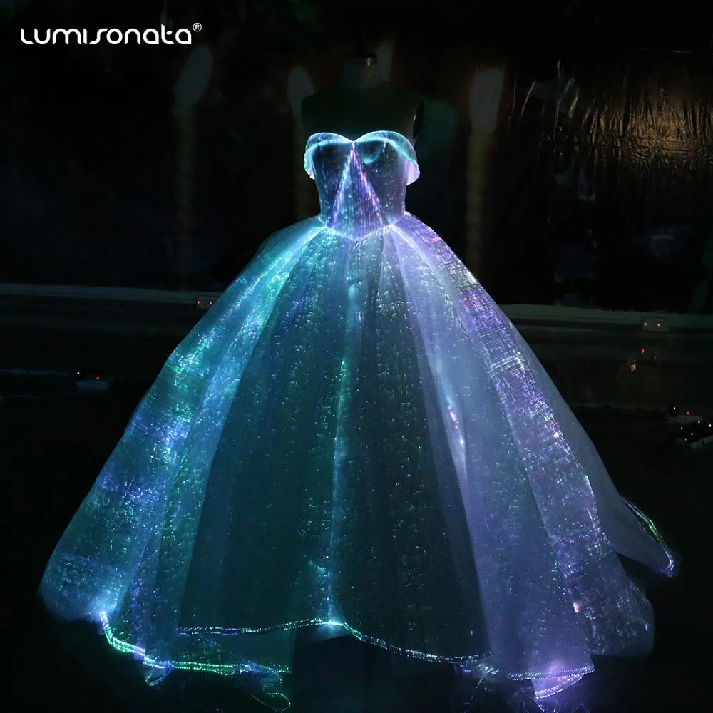 Светящиеся в темноте светодиодные светящиеся волоконно-оптические свадебные платья