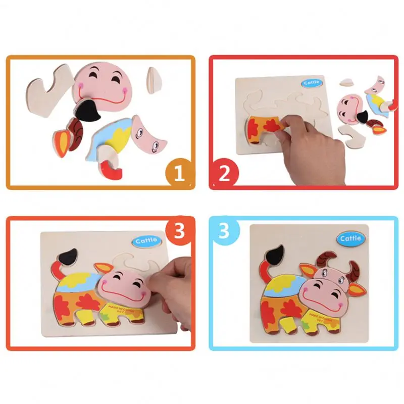 Children Wooden Jigsaw Piece Animal cartoon3D wooden Puzzle toy