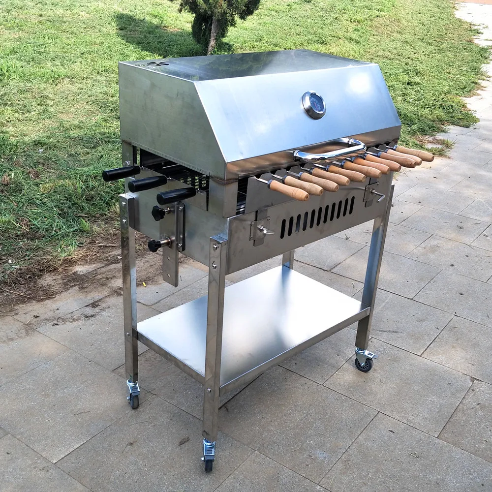 Portable kebab charcoal grills rotating bbq skewer cyprus grill rotisserie with lid