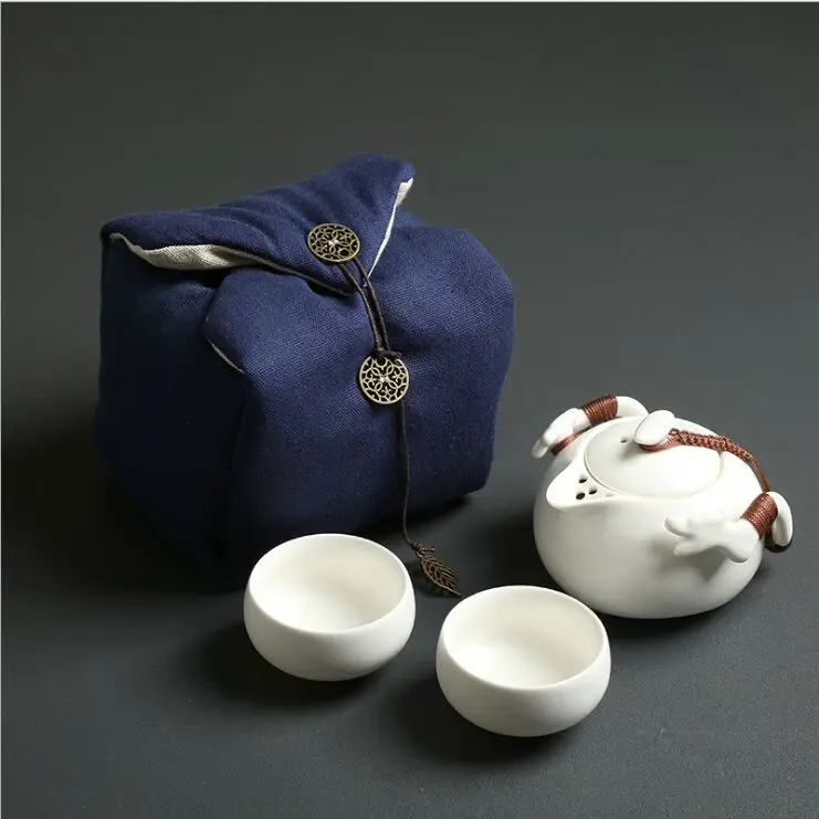 
 Портативный дорожный чайный сервиз, один горшок и две чашки, керамическая быстрая чашка с фиксированной обжиговой обжигом и пакет для хранения чайника  